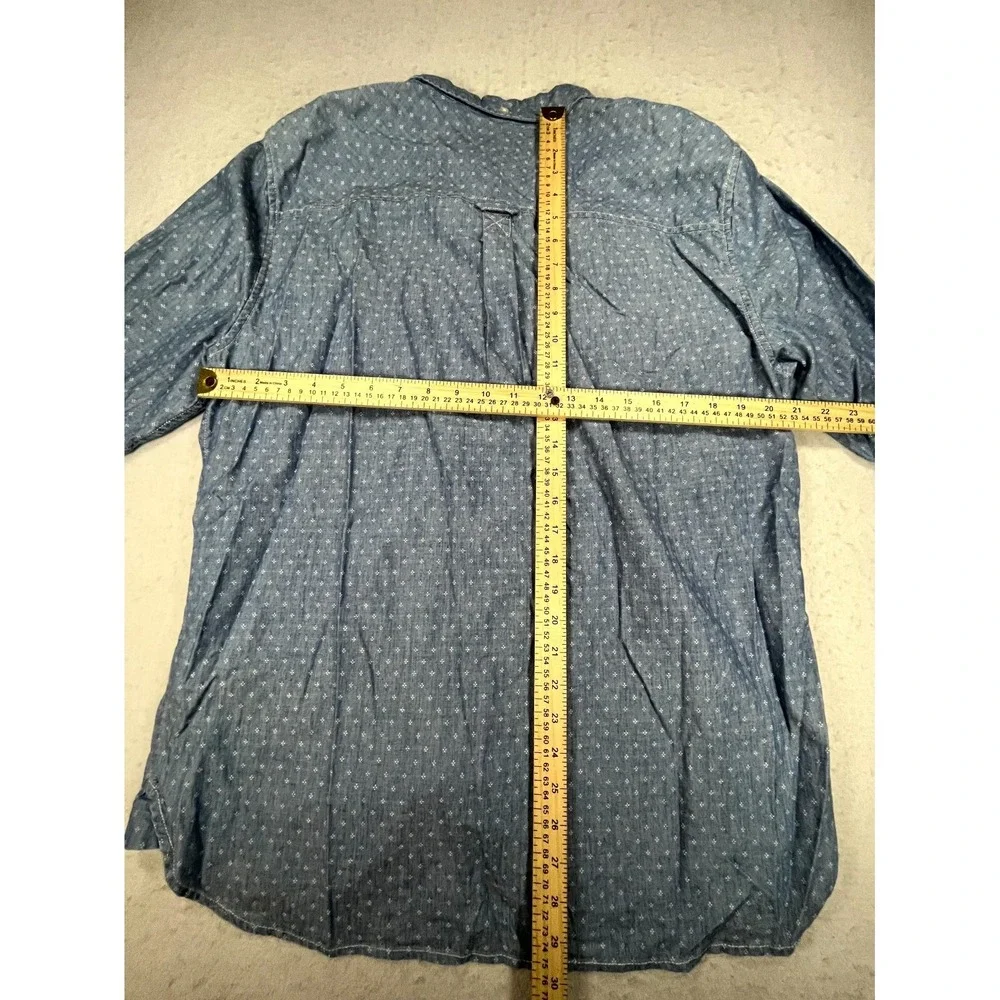 True Religion Shirt Mens XL Blue Chambray Cotton Geometric Back Box Button Down